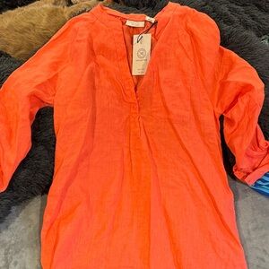 Martha Stewart 100% linen shift dress shirt cover up large NWT coral pink